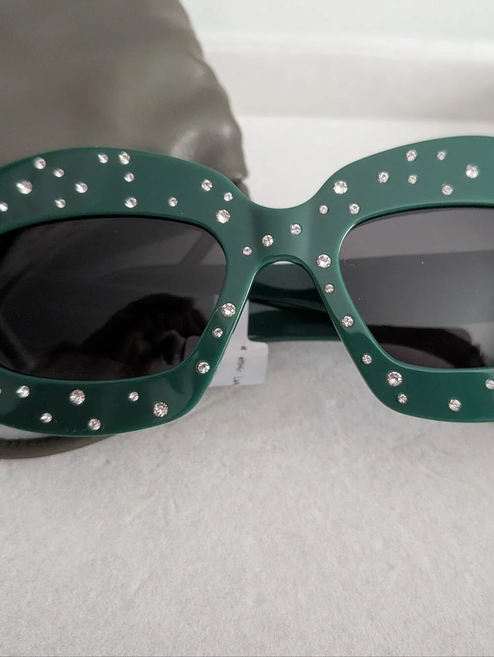 Loewe LW4114IS Crystal Embellished Green Sunglasses 96A Emerald Green Italy